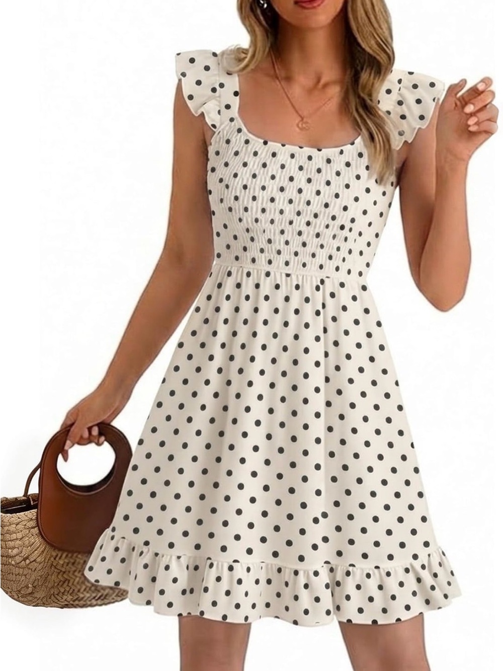 Women's Cream Polka Dot Ruffle Sundress